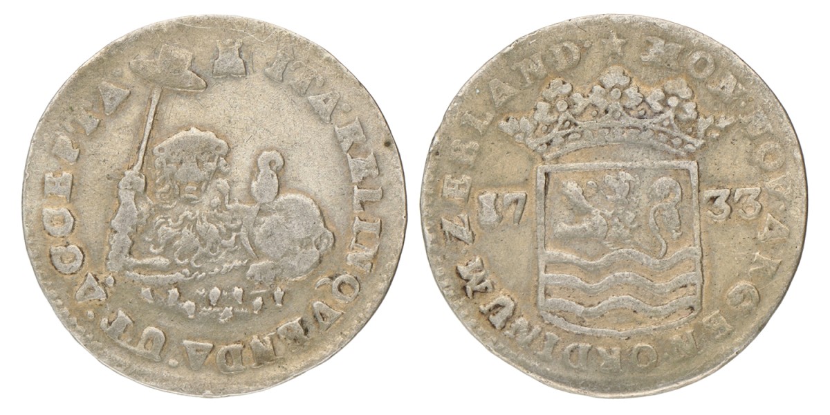 Hoedjesschelling van 6 stuiver. Zeeland. 1733. Zeer Fraai -.