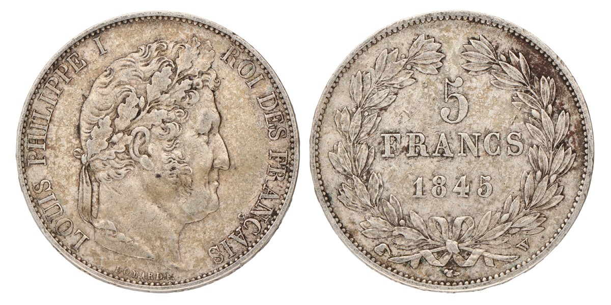 France. Louis Philippe I. 5 Francs. 1845 W.