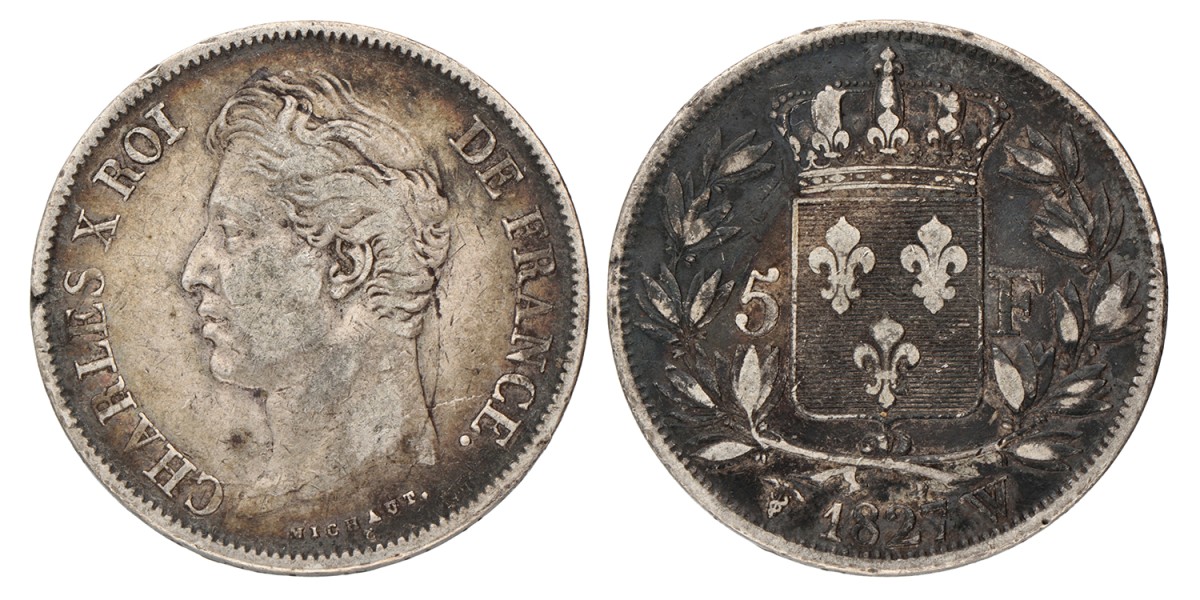 France. Second kingdom. Charles X. 5 Francs. 1827 W.