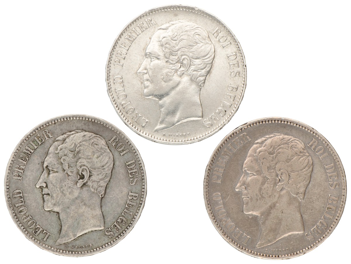 Belgium. Leopold I. Lot (3) 5 Franc. 1850 - 1865.