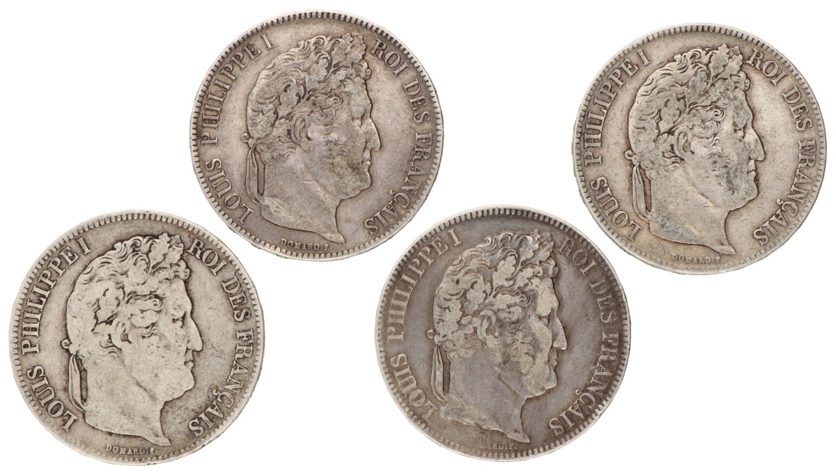 France. Louis Philippe I. Lot (4) 5 Franc. 1833 - 1840.