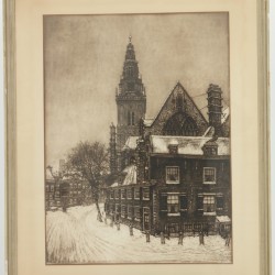 Cornelis Brandenburg (Cornelis Brandenburg (Wormerveer, Zaanstad 1883 - 1954 Amsterdam), Een gezicht in Amsterdam in de winter met de Westerkerk.