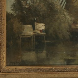 Hollandse School, ca. 1900, Landschap met molens.