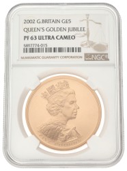 Great Britain. Elizabeth II. 5 Pound - Golden Jubilee of the queen. 2002.