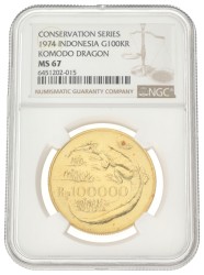 Indonesia. 100000 Rupees - Conservation series, Komodo dragon. 1974.