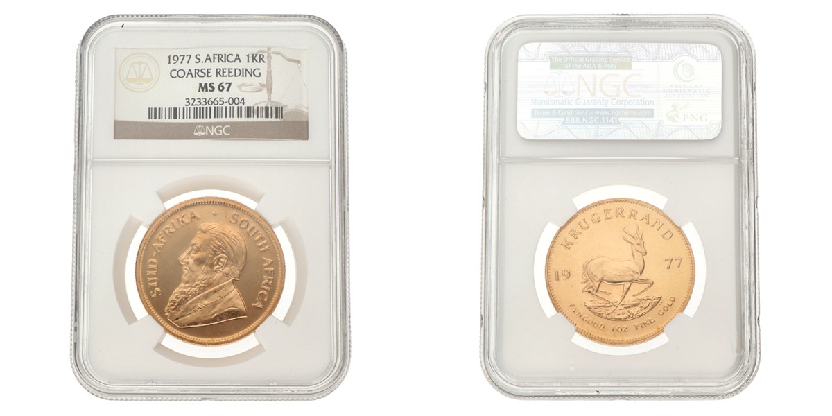 South Africa. Krugerrand - 1 Oz. Coarse reeding. 1977.