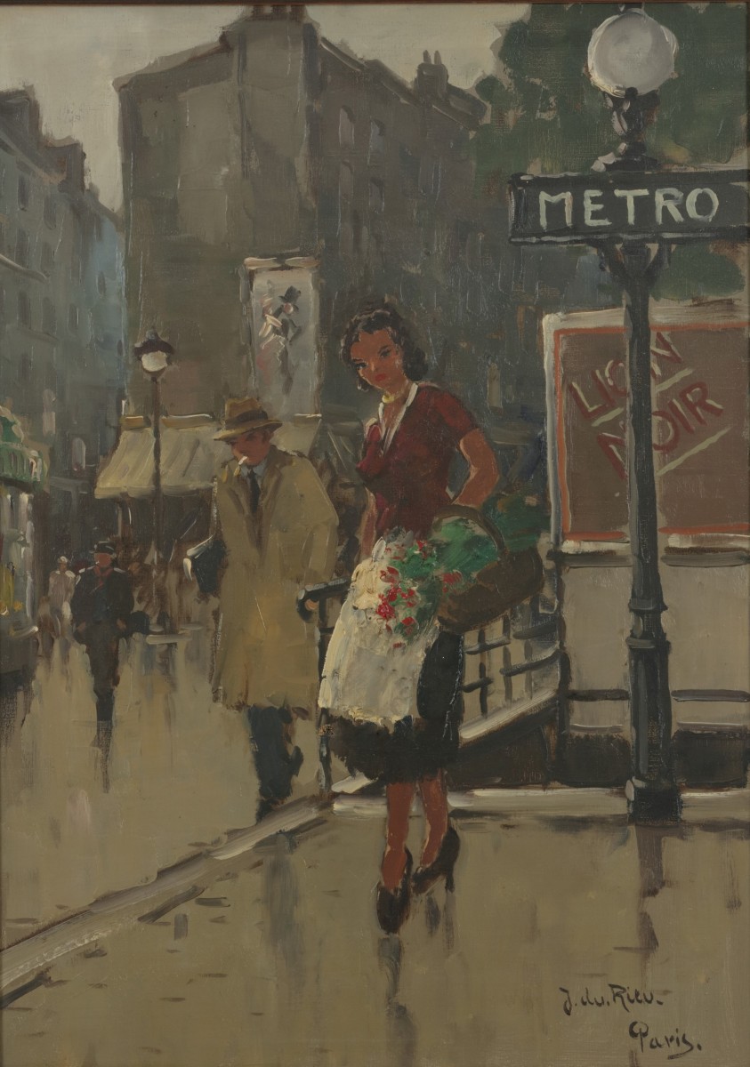 J. du Rieu, 20e eeuw. Een straatscene in Parijs.