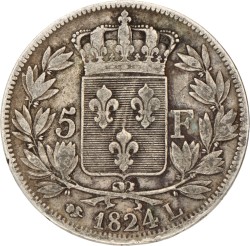 France. Louis XVIII. 5 Francs. 1824 L.