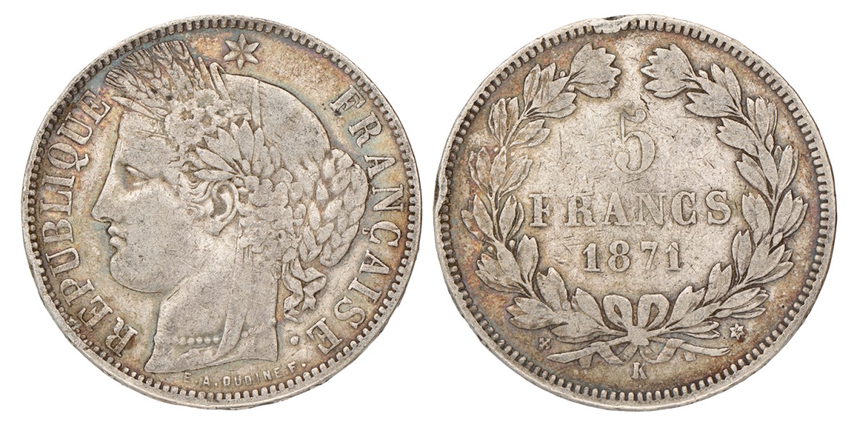 France. Third Republic. 5 Francs. 1871 K.