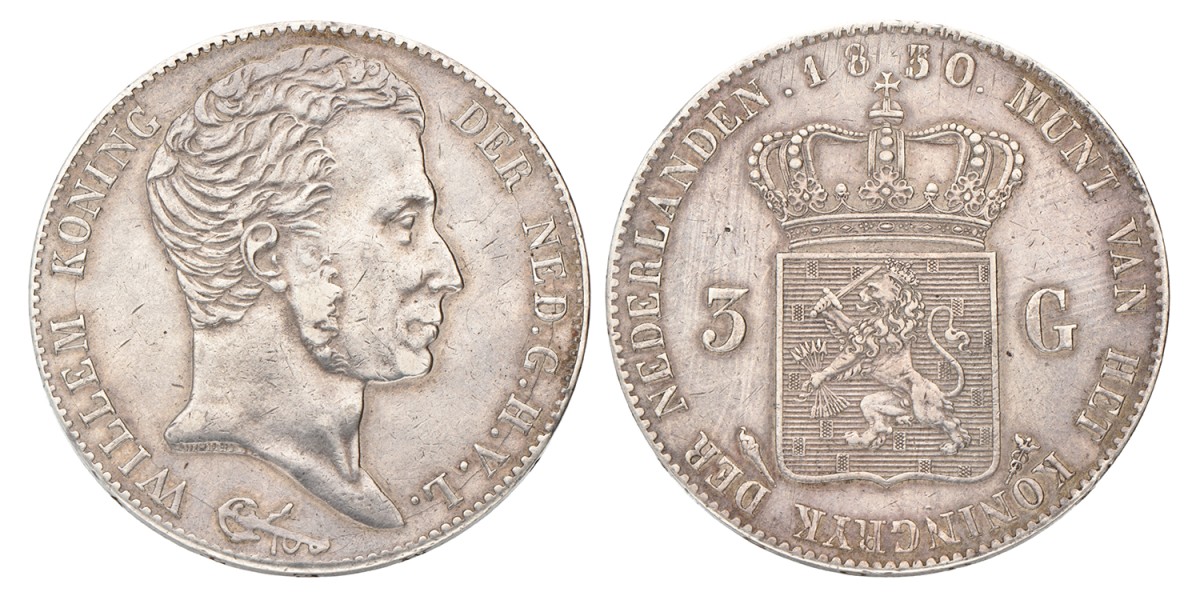 3 Gulden. Willem I. 1830. Zeer Fraai -.