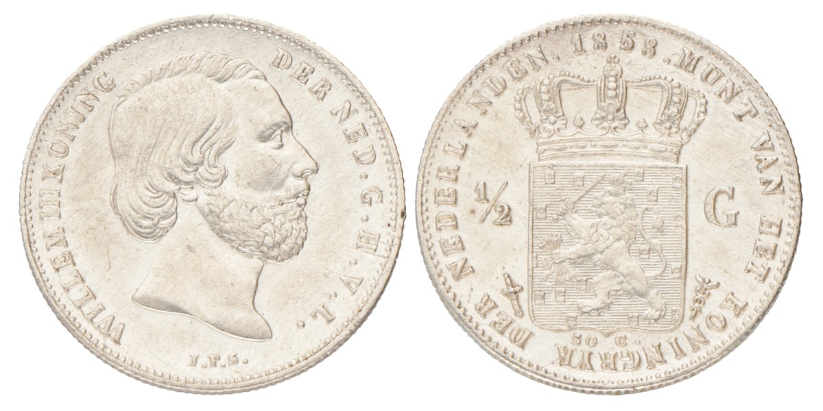 ½ gulden. Willem III. 1858. UNC -.