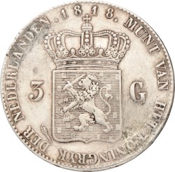 3 Gulden. Willem I. 1818 U. Zeer Fraai.