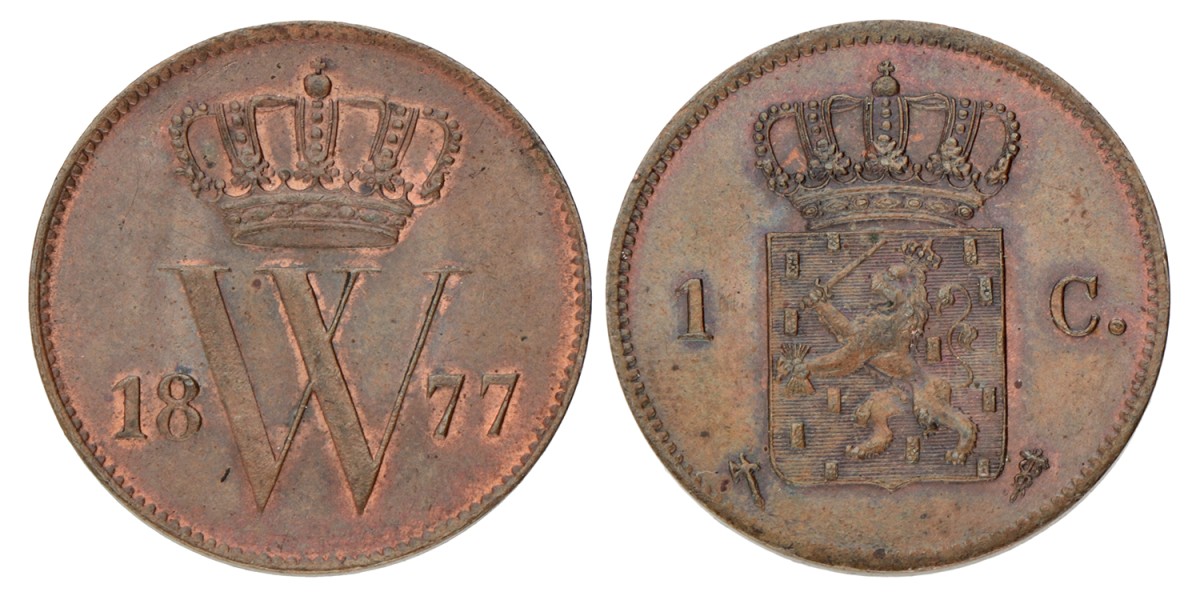 1 cent. Willem III. 1877. UNC -.