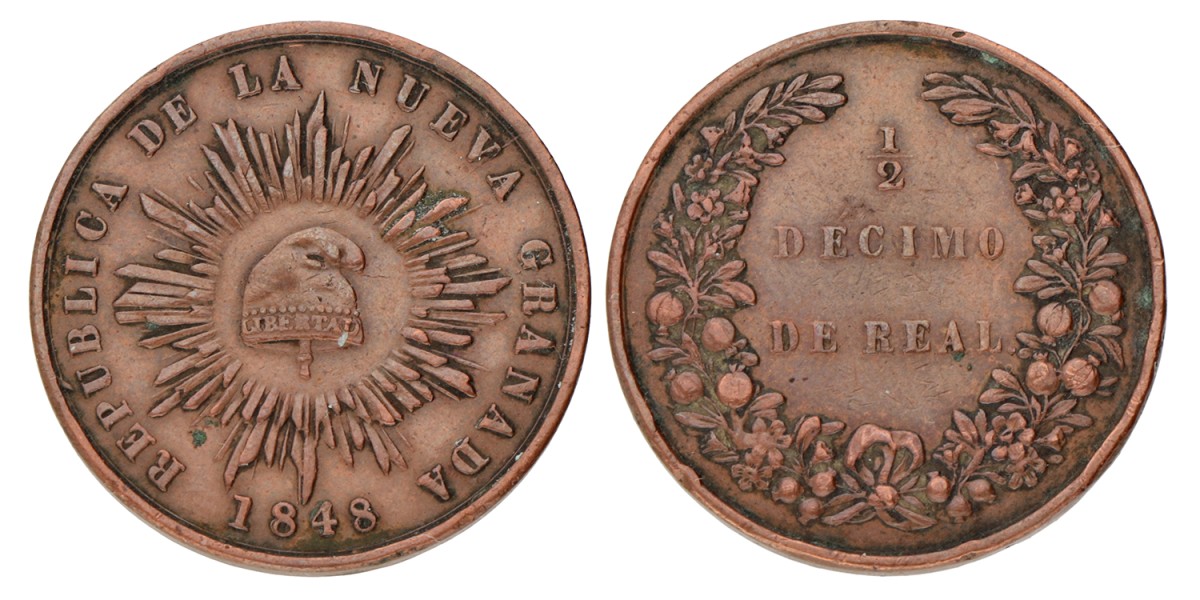 Colombia. ½ Tenth of Real. 1848.