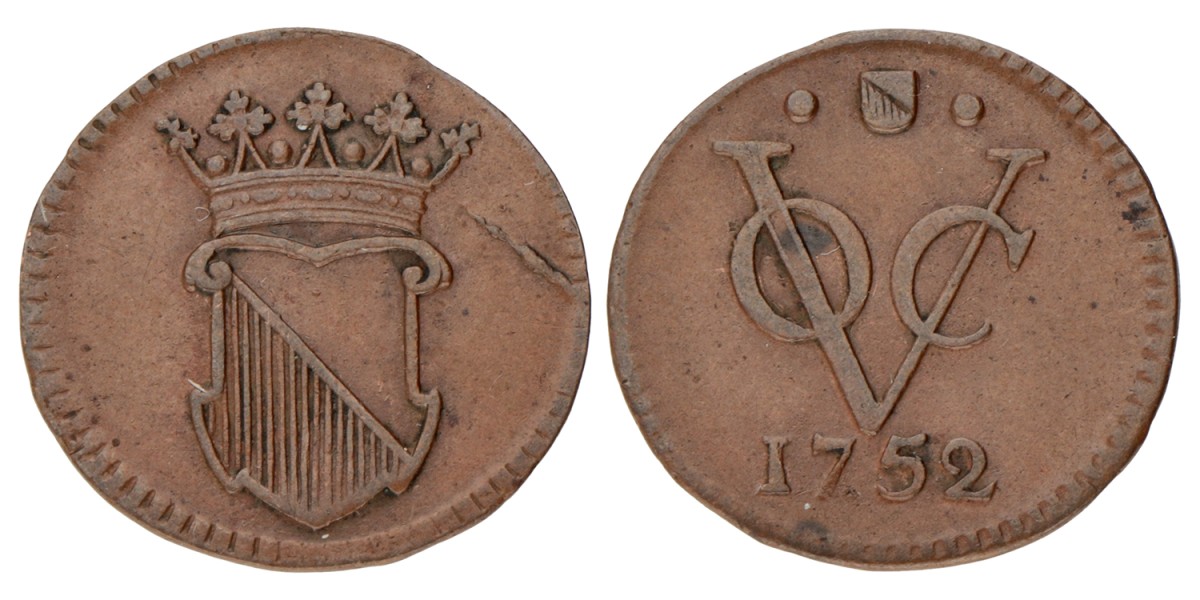 Halve Duit. V.O.C. (Utrecht). 1752. Zeer Fraai / Prachtig.