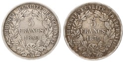 France. Second Republic. Lot (2) 5 Francs. 1850.