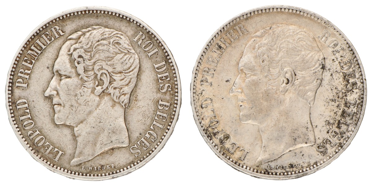 Belgium. Leopold I. Lot (2) 5 Franc. 1850 - 1854.