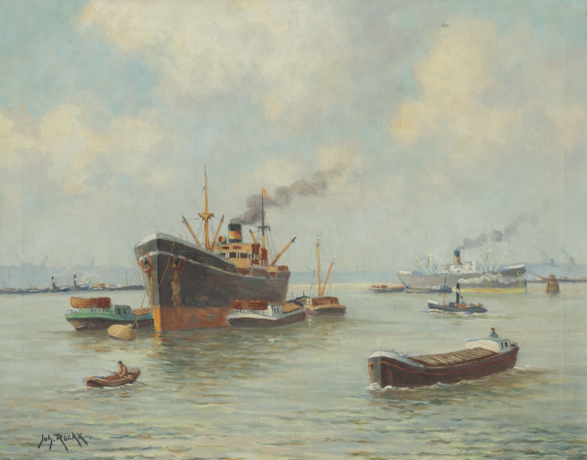John Rockx (Spaarnwoude 1892 - 1952 Rotterdam), Schepen in de haven van Rotterdam.