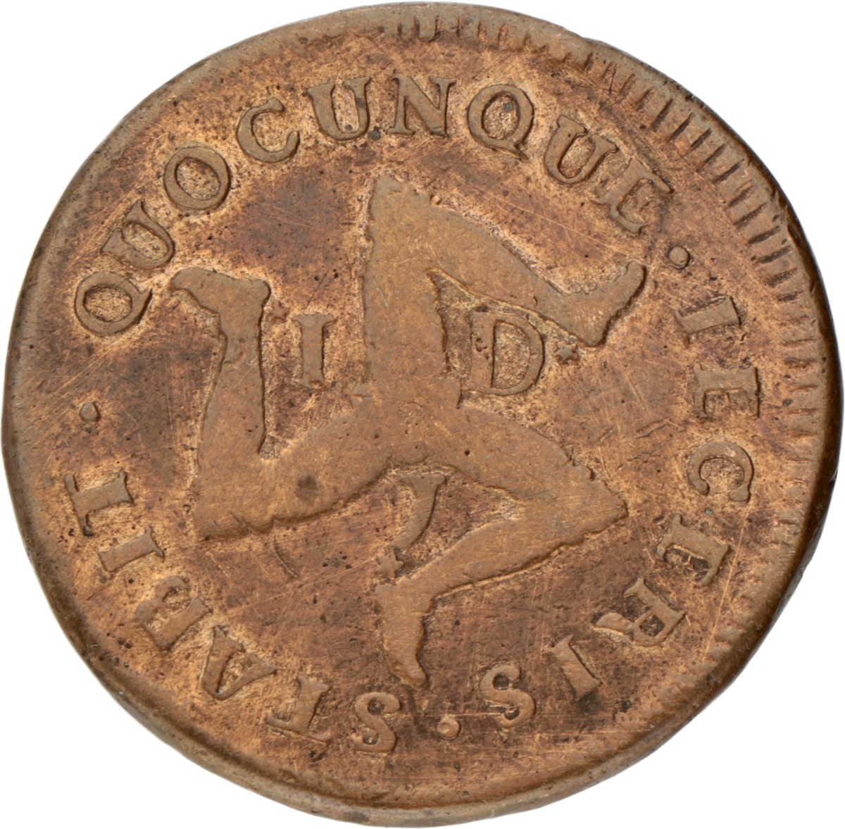 Great Britain. Isle of Man. James Stanley. 'Sans Changer' ½ Penny. 1733. F +.