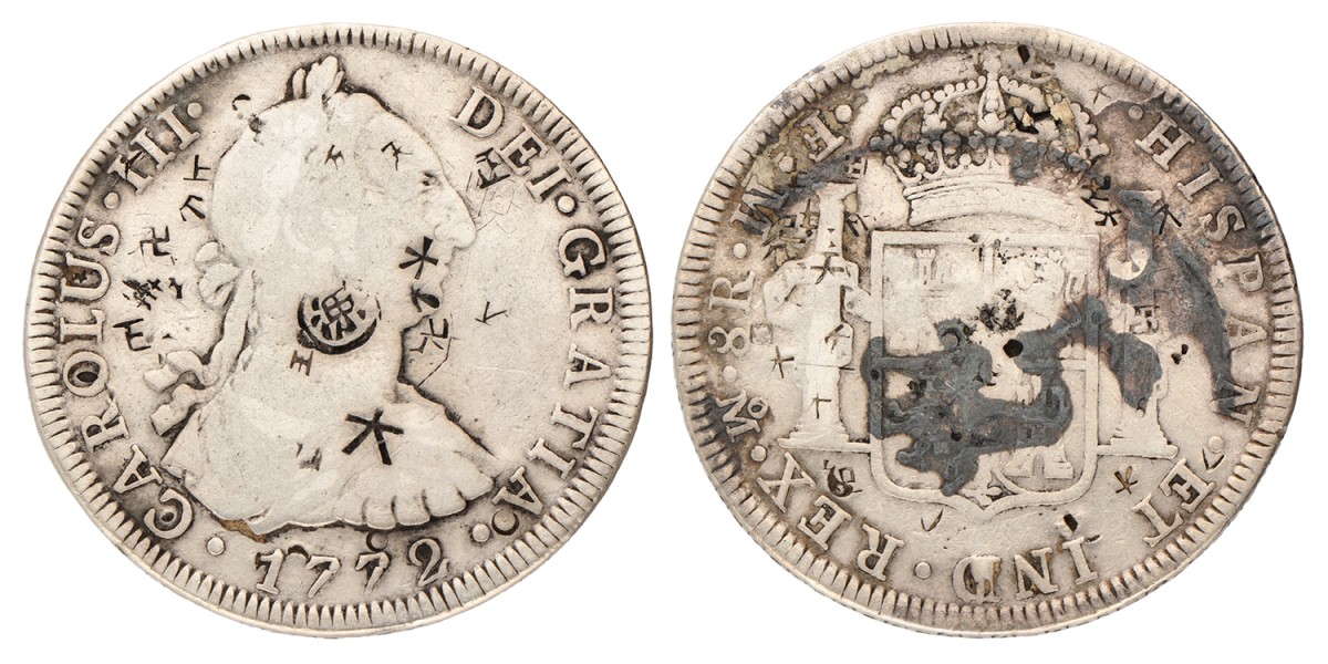 Mexico. Spanish colony. Charles III. 8 Reales - With Asian banker marks. 1772 FM MO.