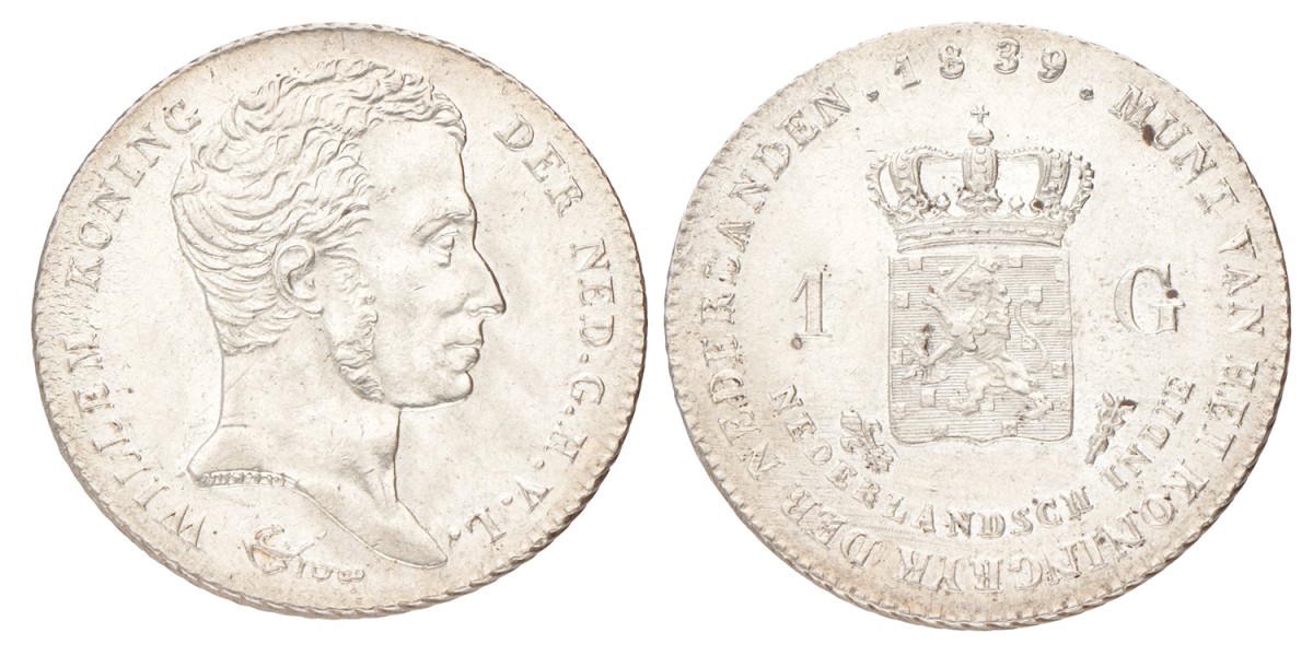 1 Gulden. Nederlands-Indië. Willem I. 1839. Prachtig / UNC.