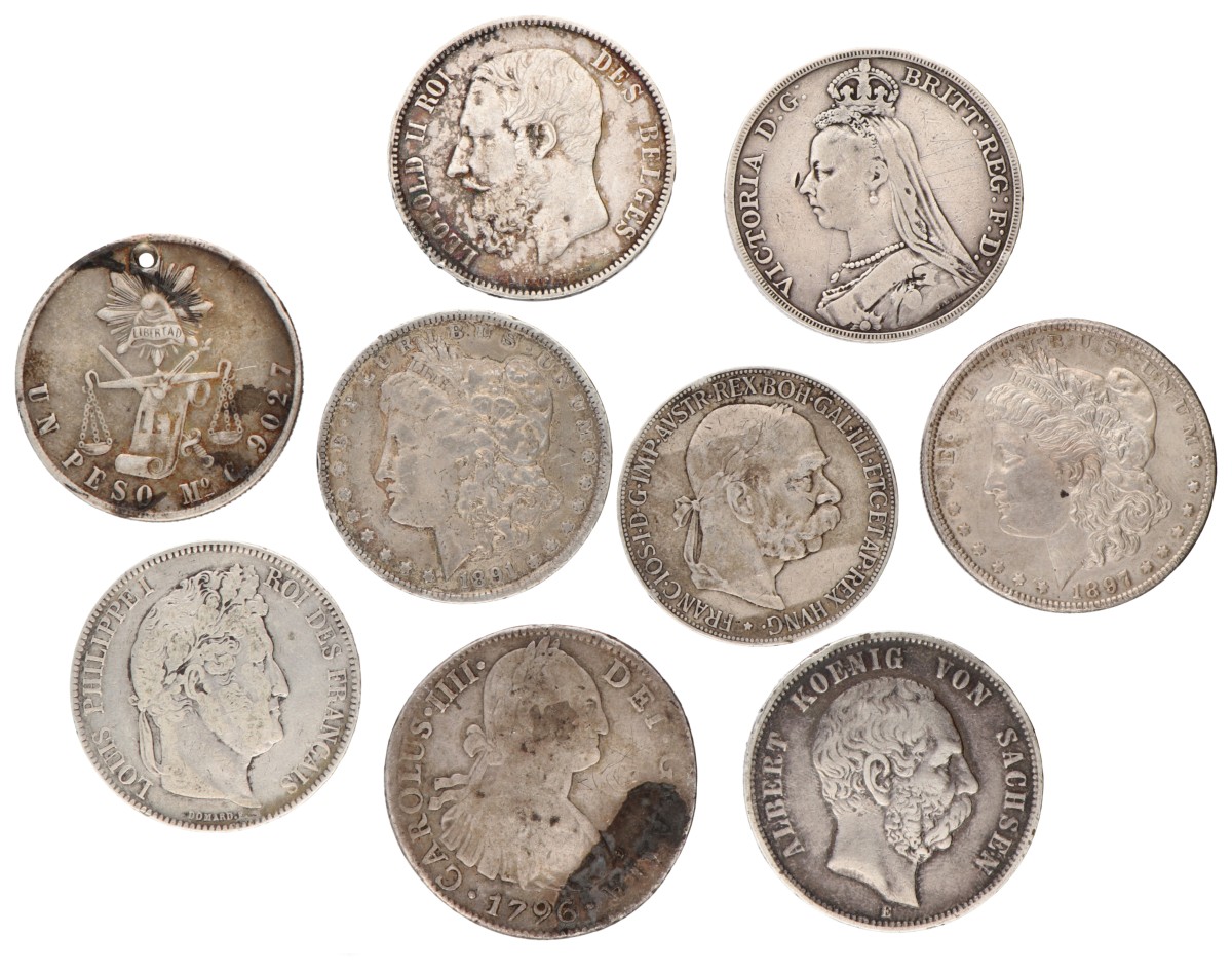 World. Lot (9) Silver coins. 19th century.