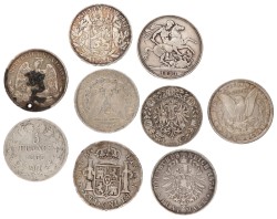 World. Lot (9) Silver coins. 19th century.