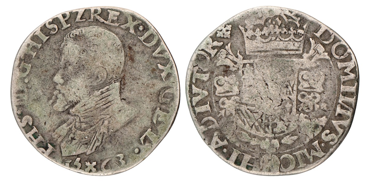 Halve filipsdaalder. Gelderland. Filips II. 1563. Fraai.