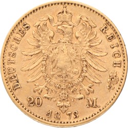 German states. Bavaria. Ludwig II. 20 Mark. 1873 D.