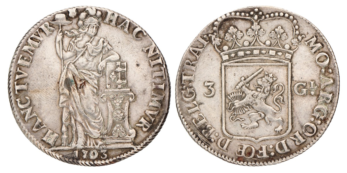 3 gulden - generaliteits. Utrecht. 1793. Zeer Fraai / Prachtig.