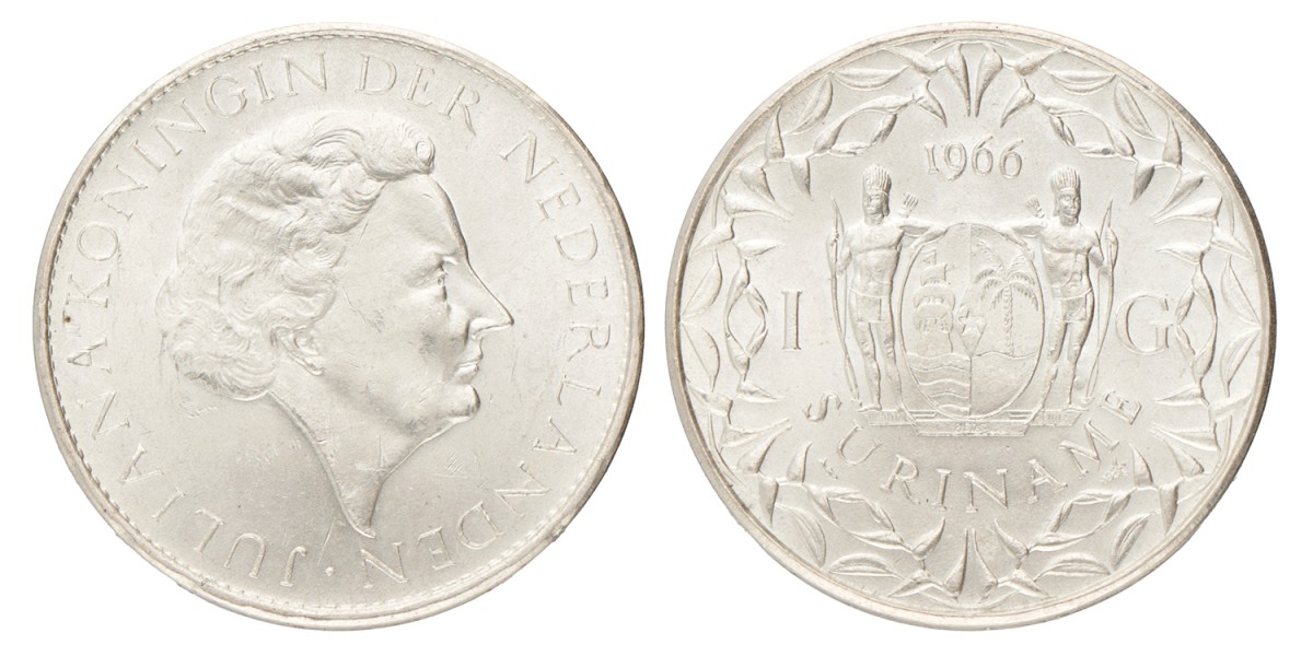 1 Gulden. Suriname. Juliana. 1966. Prachtig +.