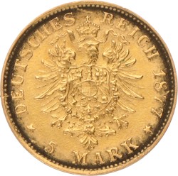 German states. Bavaria. Ludwig II. 5 Mark. 1877 D.