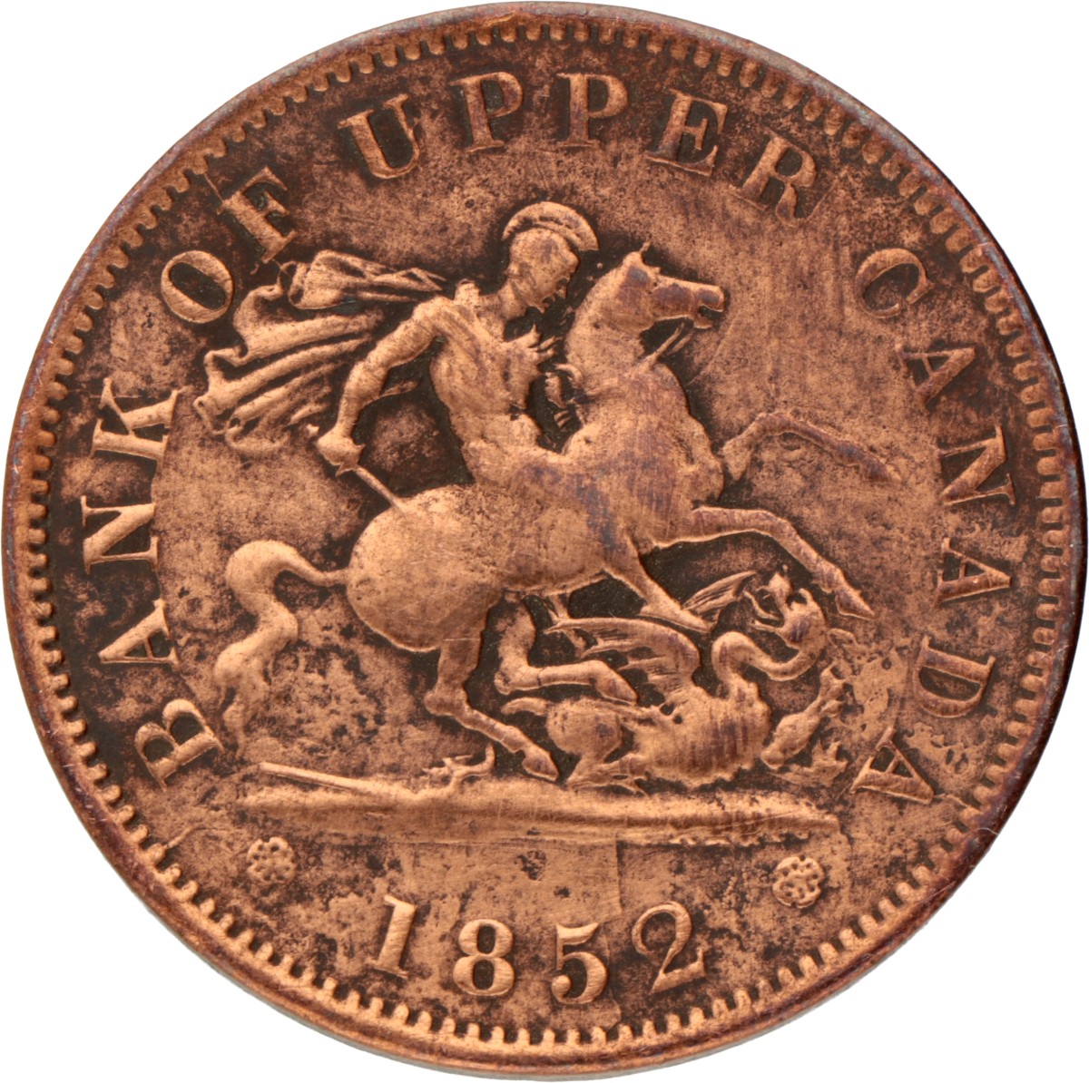 Canada. United Provinces of Canada. Bank of upper Canada 1 Penny token. 1852. VF.