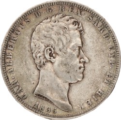 Italian States. Kingdom of Sardinia. Carlo Alberto. 5 Lire. 1835 P.