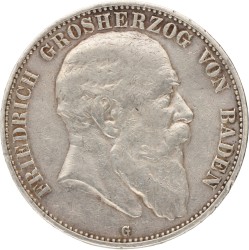 German states. Baden. Friedrich I. 5 Mark. 1904.