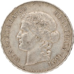 Switzerland. 5 Francs. 1891 B.
