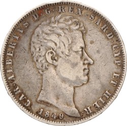 Italian States. Kingdom of Sardinia. Carlo Alberto. 5 Lire. 1849.