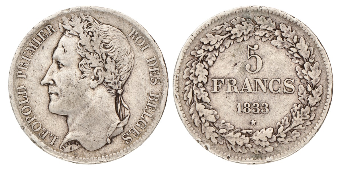 Belgium. Leopold I. 5 Francs. 1833.