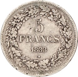 Belgium. Leopold I. 5 Francs. 1833.