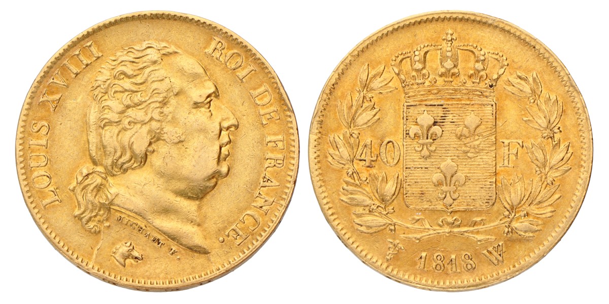 France. Louis XVIII. 40 Francs. 1818 W.