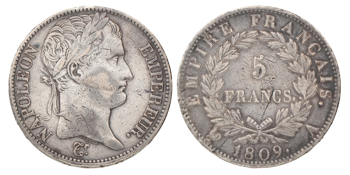 France. Napoleon. 5 Francs. 1809 A.