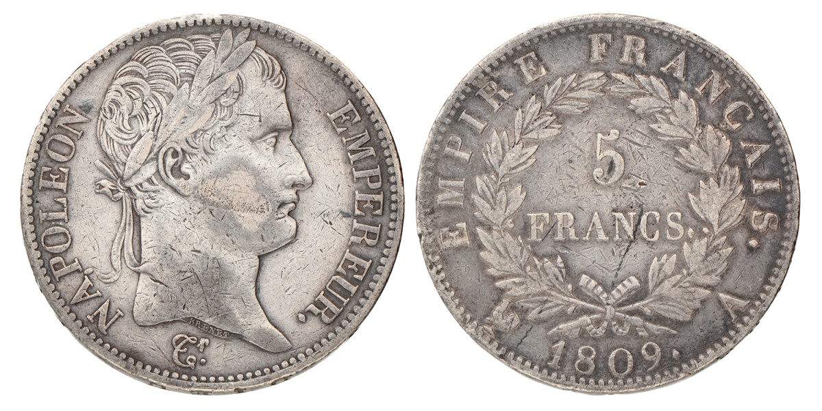 France. Napoleon. 5 Francs. 1809 A.