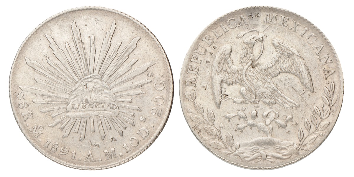 Mexico. Federal Republic. 8 Reales - With Asian banker marks. 1891.