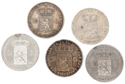 Lot (5) 2½ gulden. Willem II en Willem III. 1847 - 1872. XF - AU.