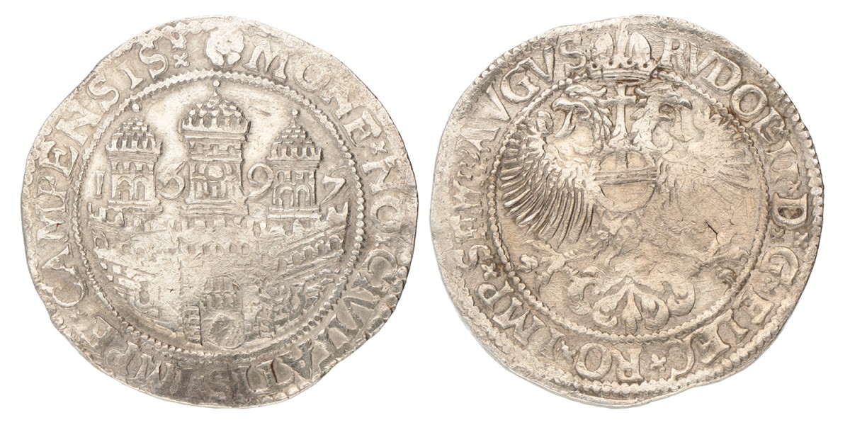 Arendrijksdaalder. Kampen. Rudolf II. 1597/96. Zeer Fraai +.