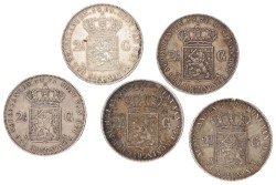 Lot (5) 2½ Gulden. Willem III. 1866 - 1874. VF - XF.