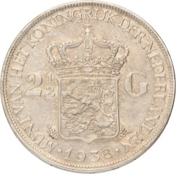 2½ Gulden. Wilhemina. 1938. Grofhaar. Prachtig. CHECKEN
