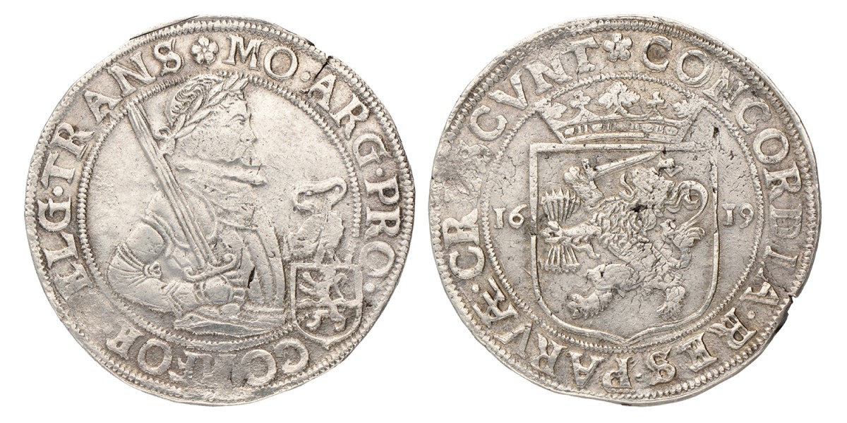 Nederlandse rijksdaalder. Overijssel. 1619 r/r. Zeer Fraai.