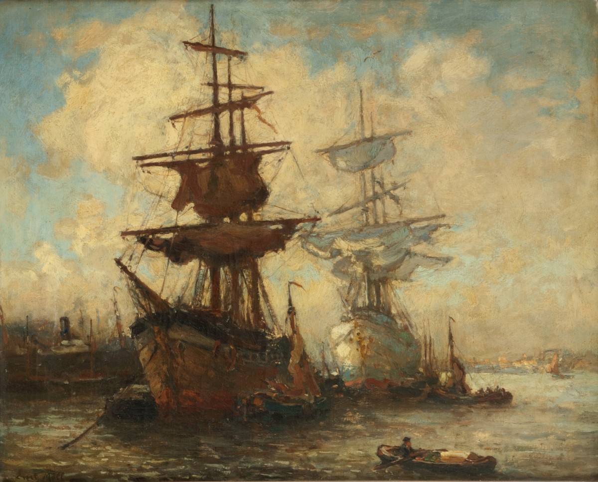 Evert Moll (Voorburg 1878 - 1955 Den-Haag), zeilklippers in de haven van Rotterdam.