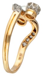 18K Geelgouden Toi et Moi ring bezet met parel en diamant.